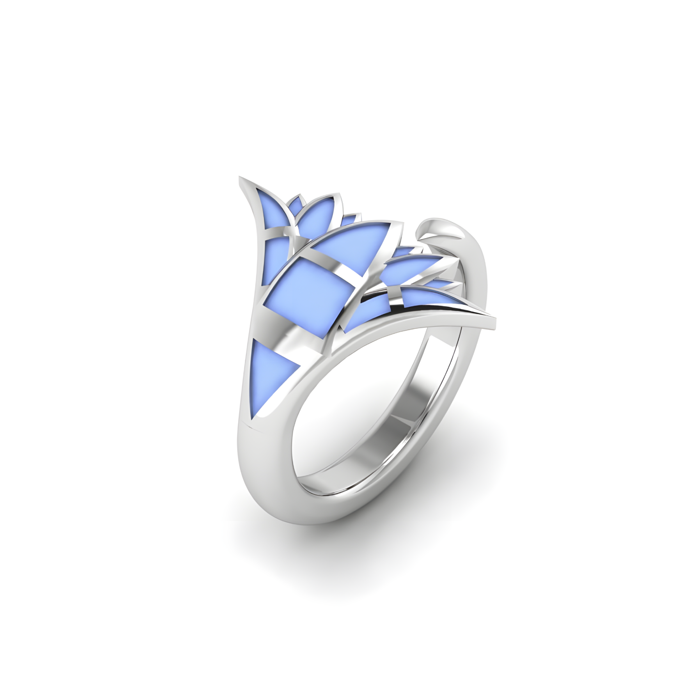 A silver ring with blue squares on it