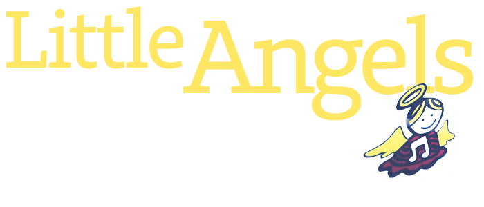 A logo for little angels with a picture of an angel