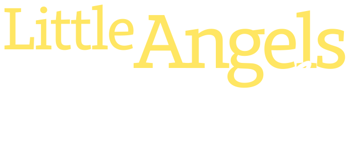 The word little angels is written in yellow on a white background.