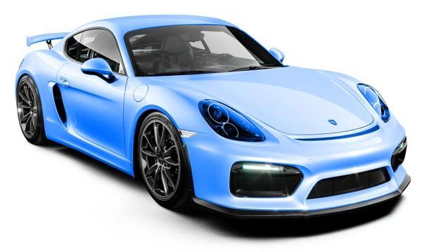 Blue Porsche sports car with black wheels, on a white background.