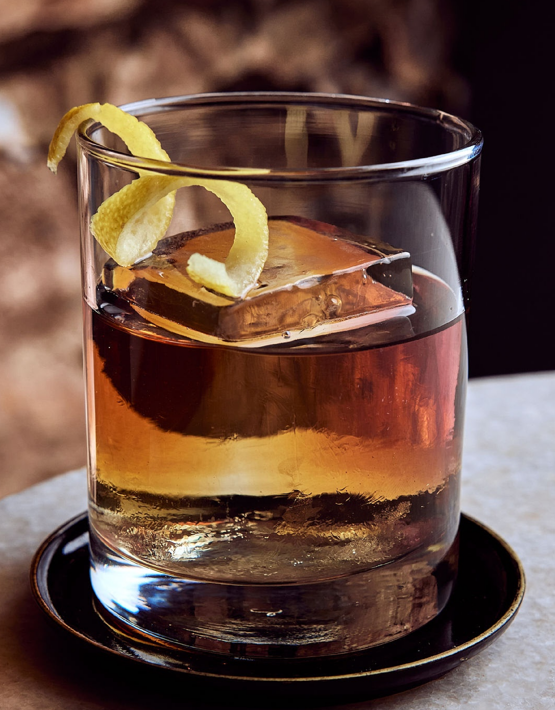 viex carre cocktail serve over large block Ice in Prescott Arizona at The Point bar lounge