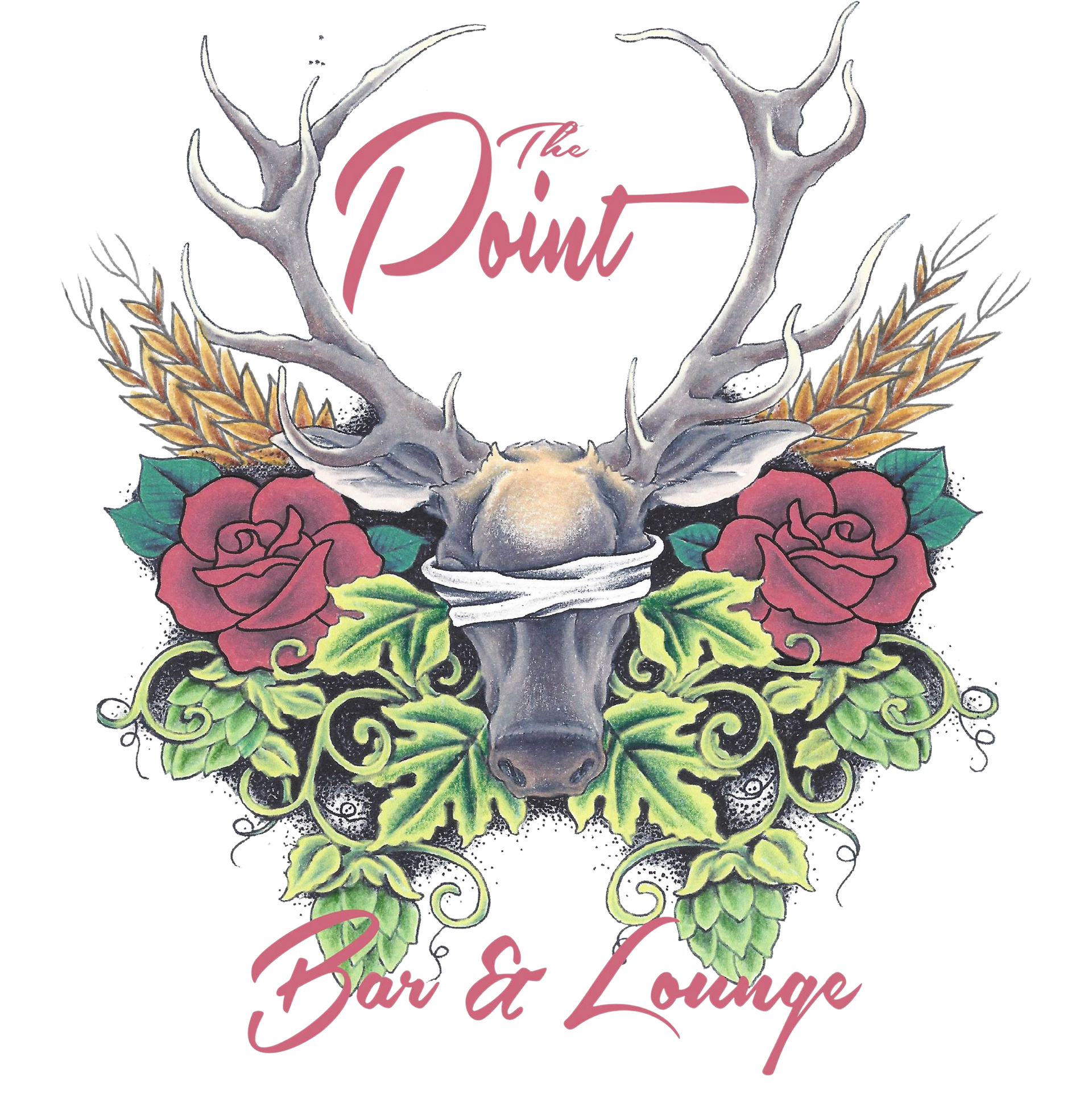The Point blinded buck logo with flowers and text