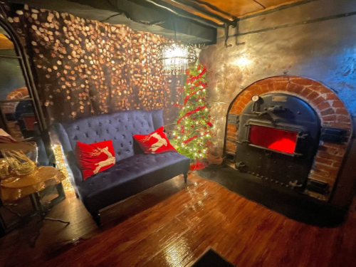 Decorated entrance on Christmas at the Point bar lounge