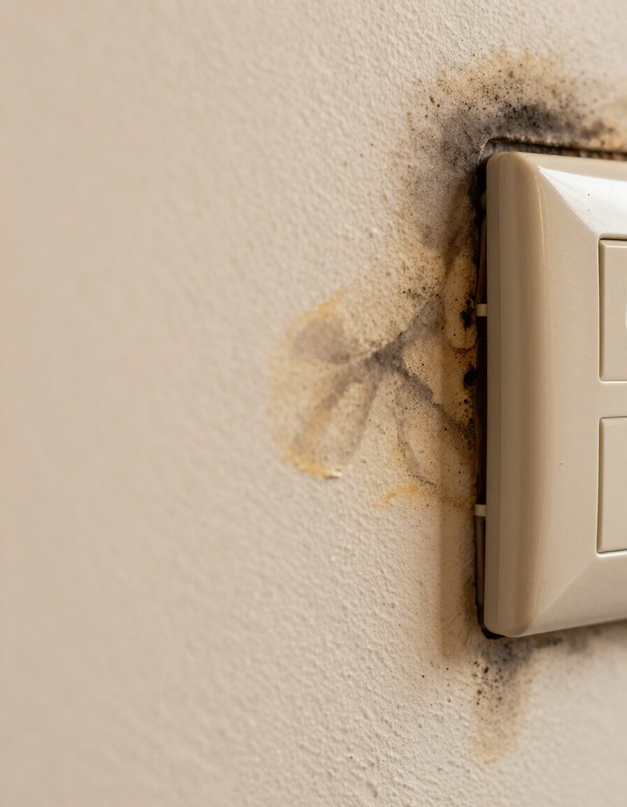 Smoke residue migration around an electrical outlet