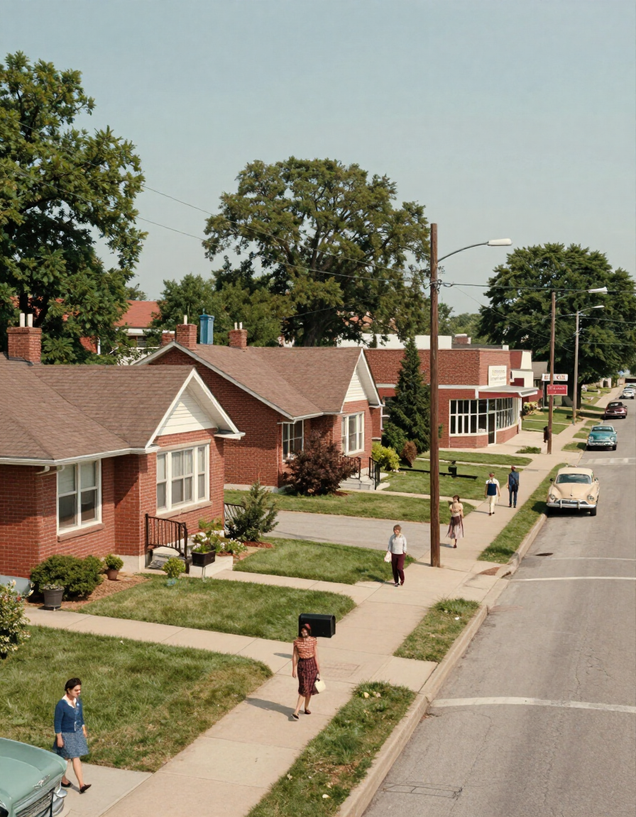 Mid-century residential buildings on a Collinsville, IL street typical of St. Clair County's post-war housing stock.