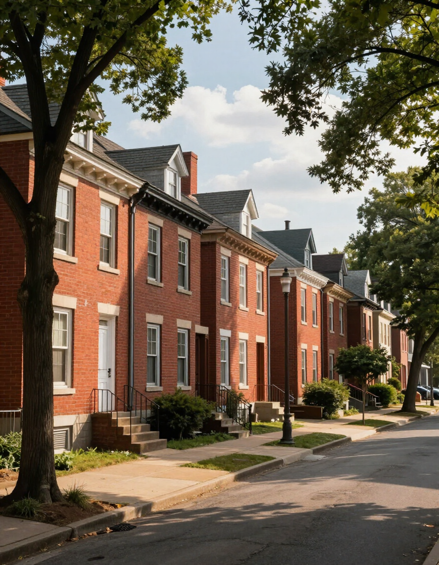 Brick residential street in St. Louis City neighborhood served by Earths Solutions Environmental Services.
