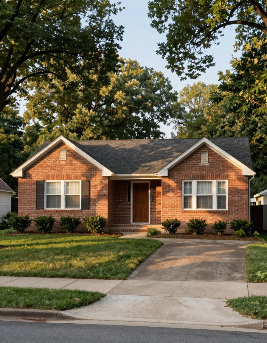 Post-war brick ranch home on a tree-lined Overland street.