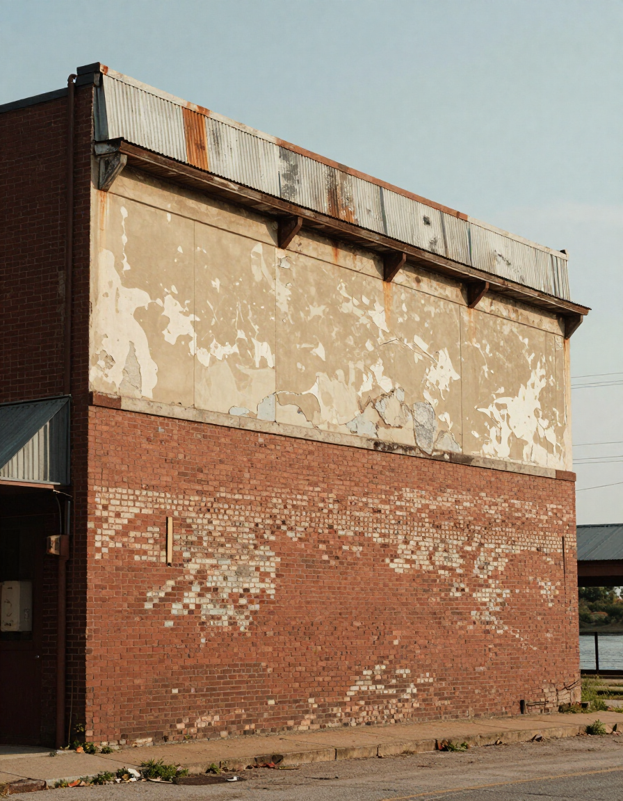 Older industrial-era brick building in Granite City IL along the Mississippi River corridor — typical pre-1980 construction with asbestos hazard risk.
