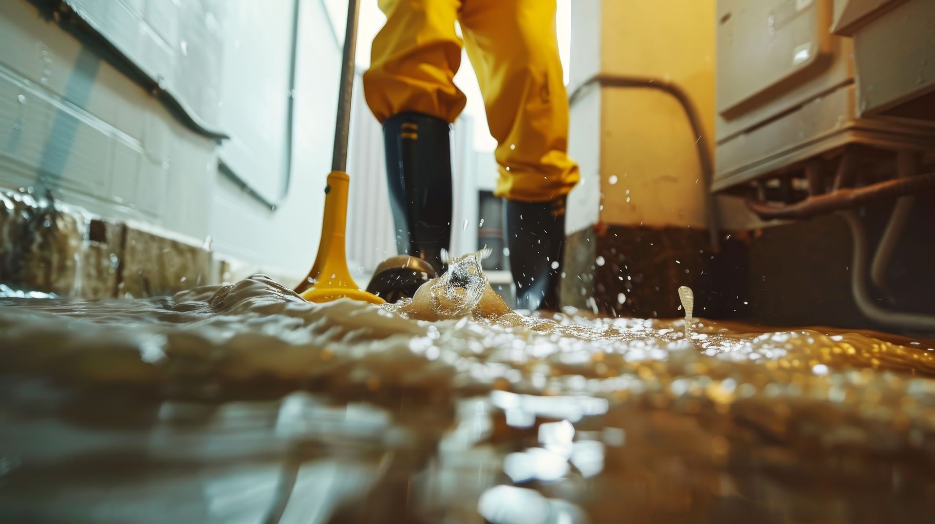 Technician inspecting water damaged wall with a moisture meter.