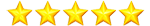 Five gold stars in a row, indicating a high rating or excellent quality.