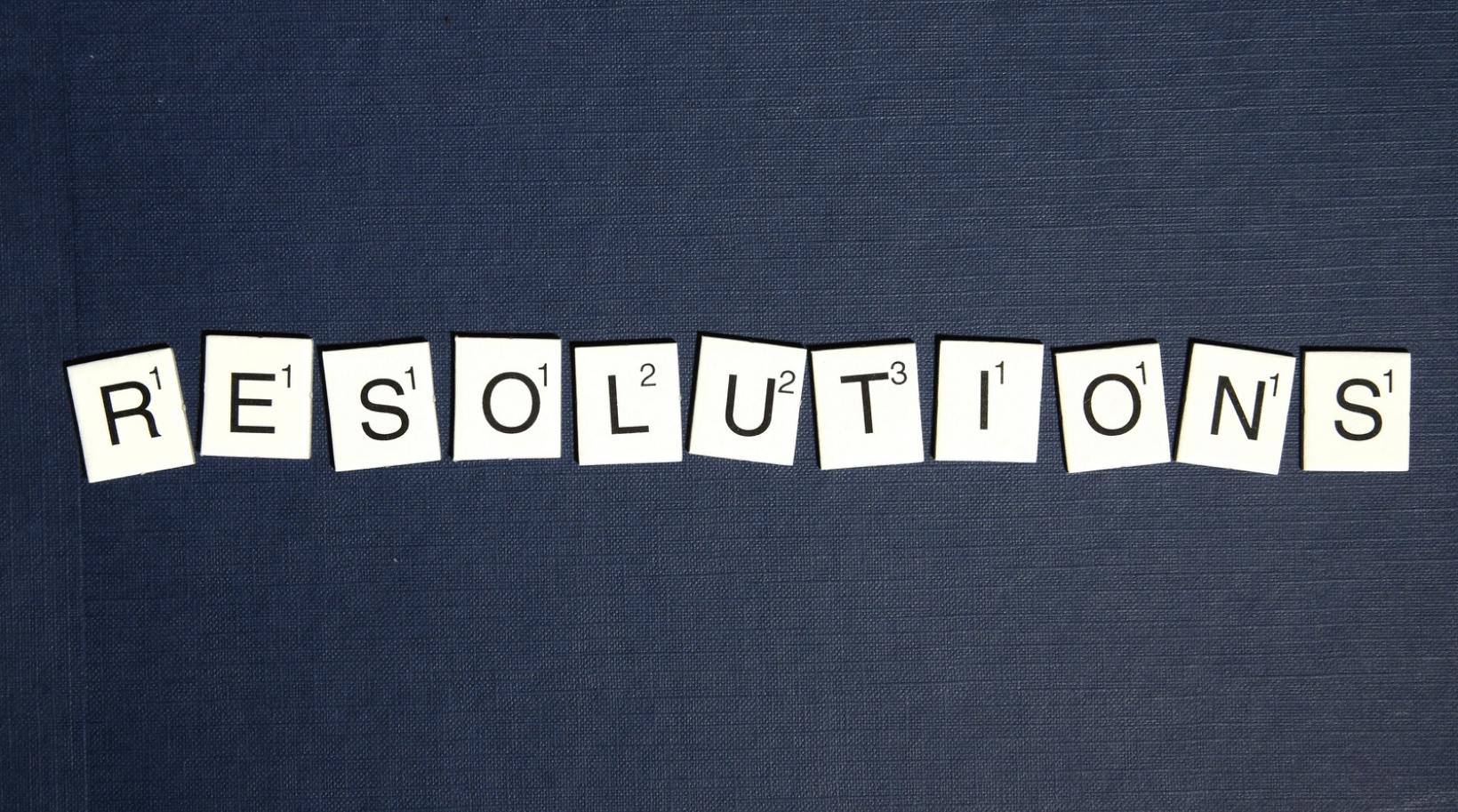 The word resolutions is cut out of scrabble tiles