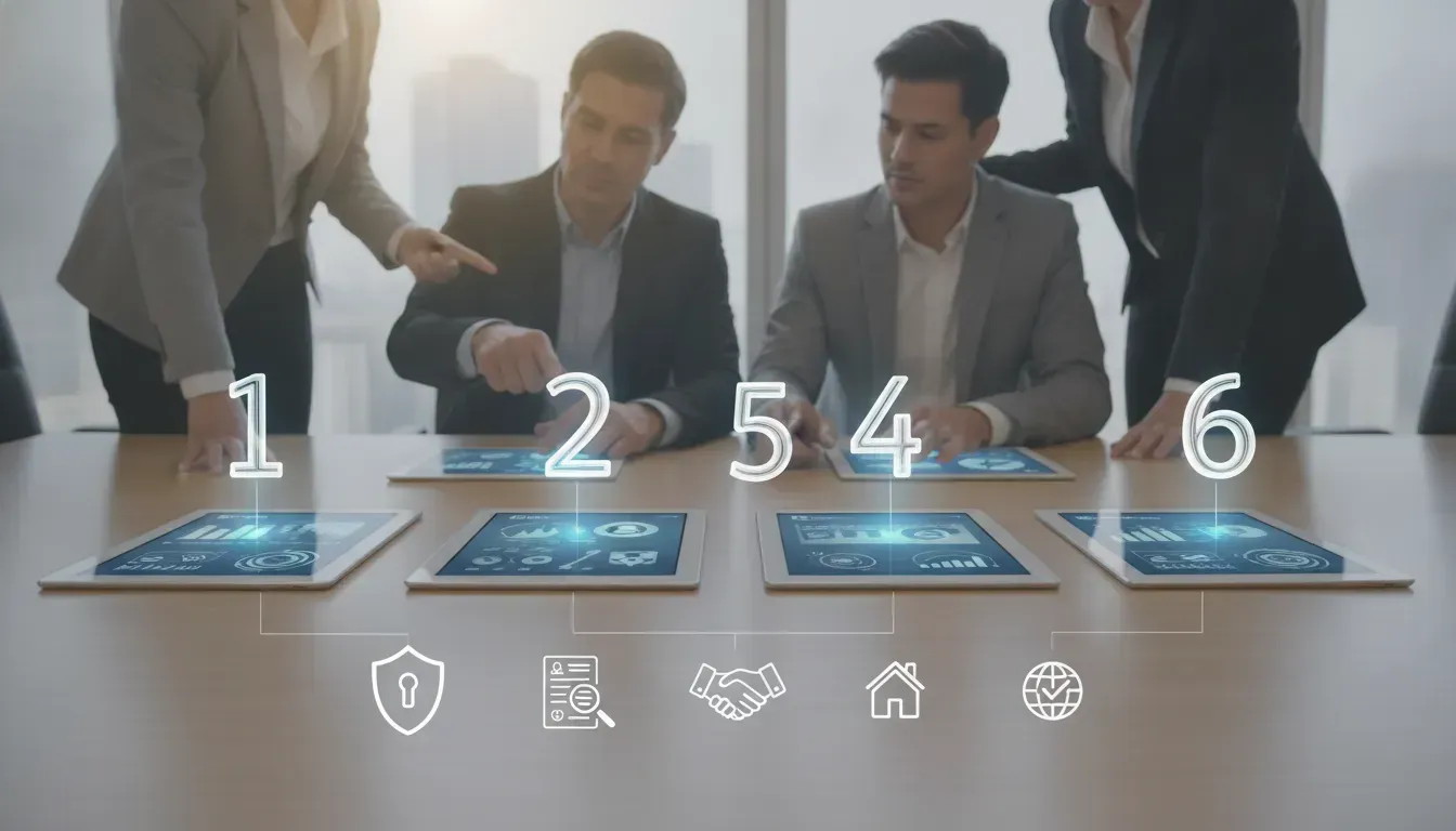 Landlords comparing data from the best tenant screening services on a tablet.