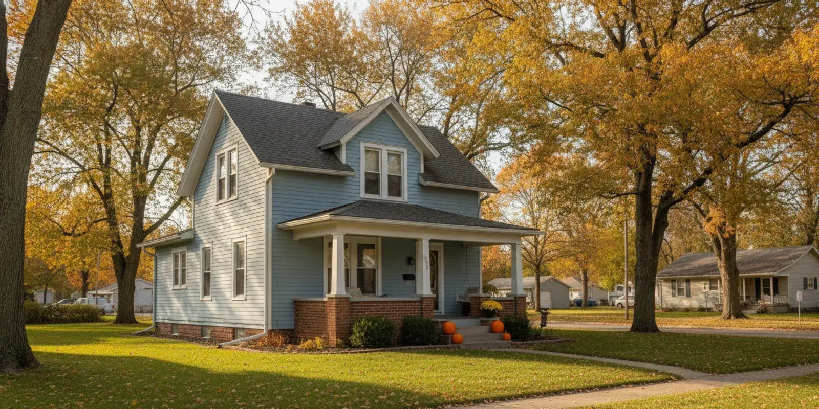 A modest detached rental home on a quiet Davenport, Iowa neighborhood street