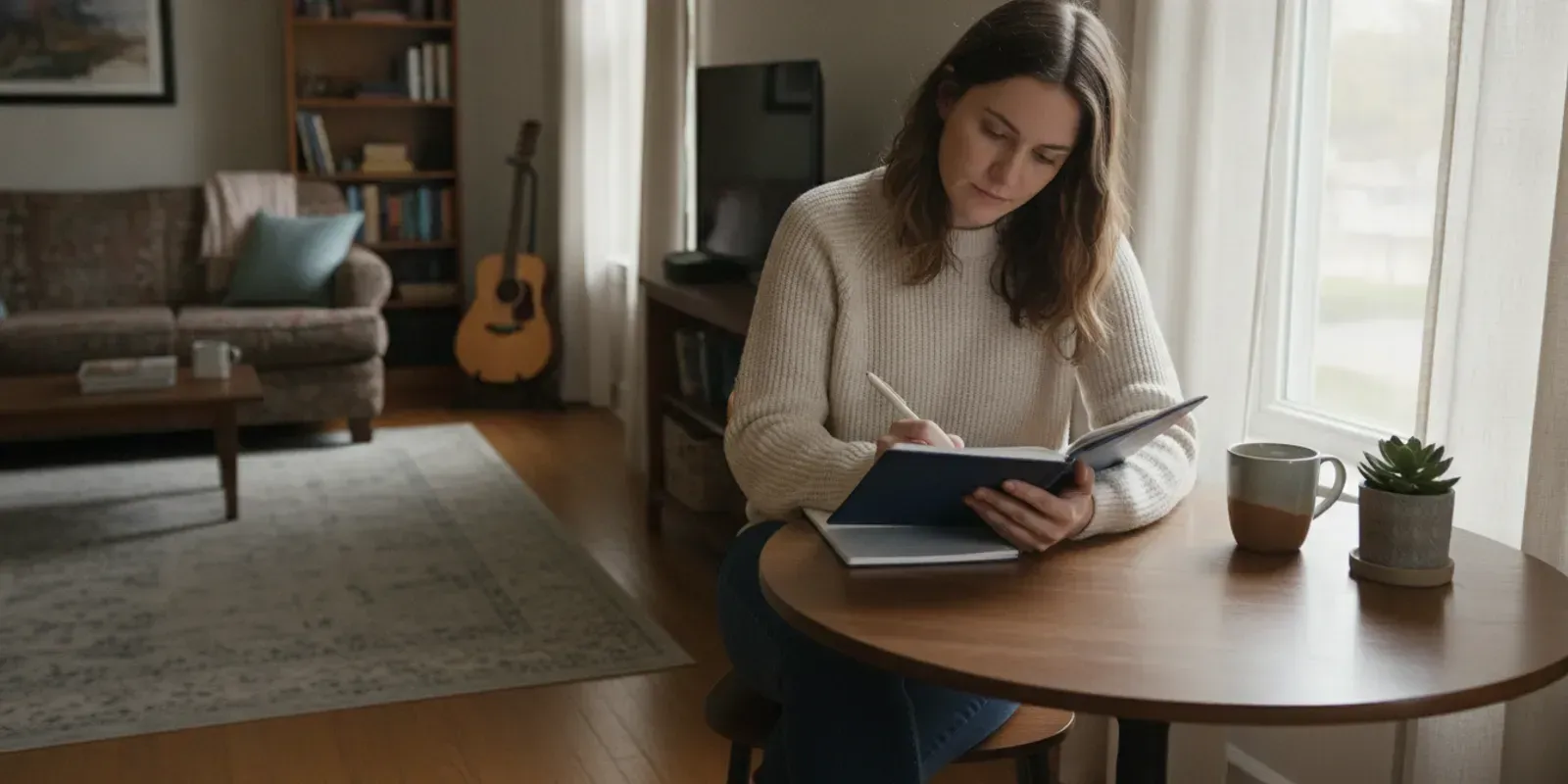 Apartment resident calmly documenting a noise concern at home