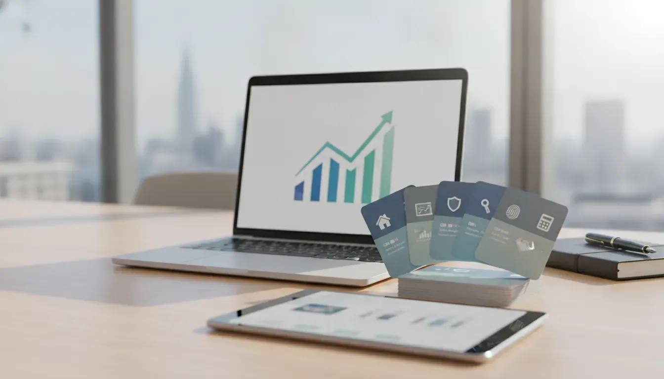 Laptop displaying a graph and icons for the best tenant screening services for landlords.