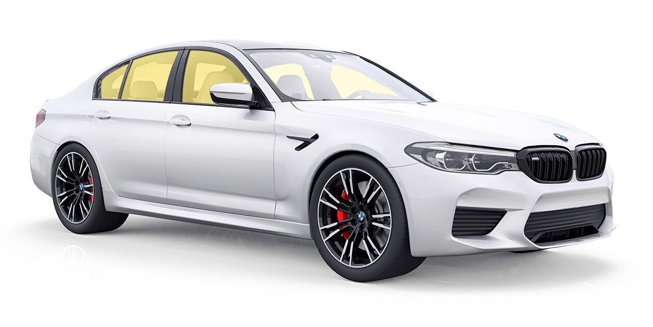 a white bmw with full vehicle surround tint