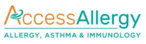 Logo for AccessAllergy, reading "AccessAllergy" in orange and teal, with "ALLERGY, ASTHMA & IMMUNOLOGY" below in teal.