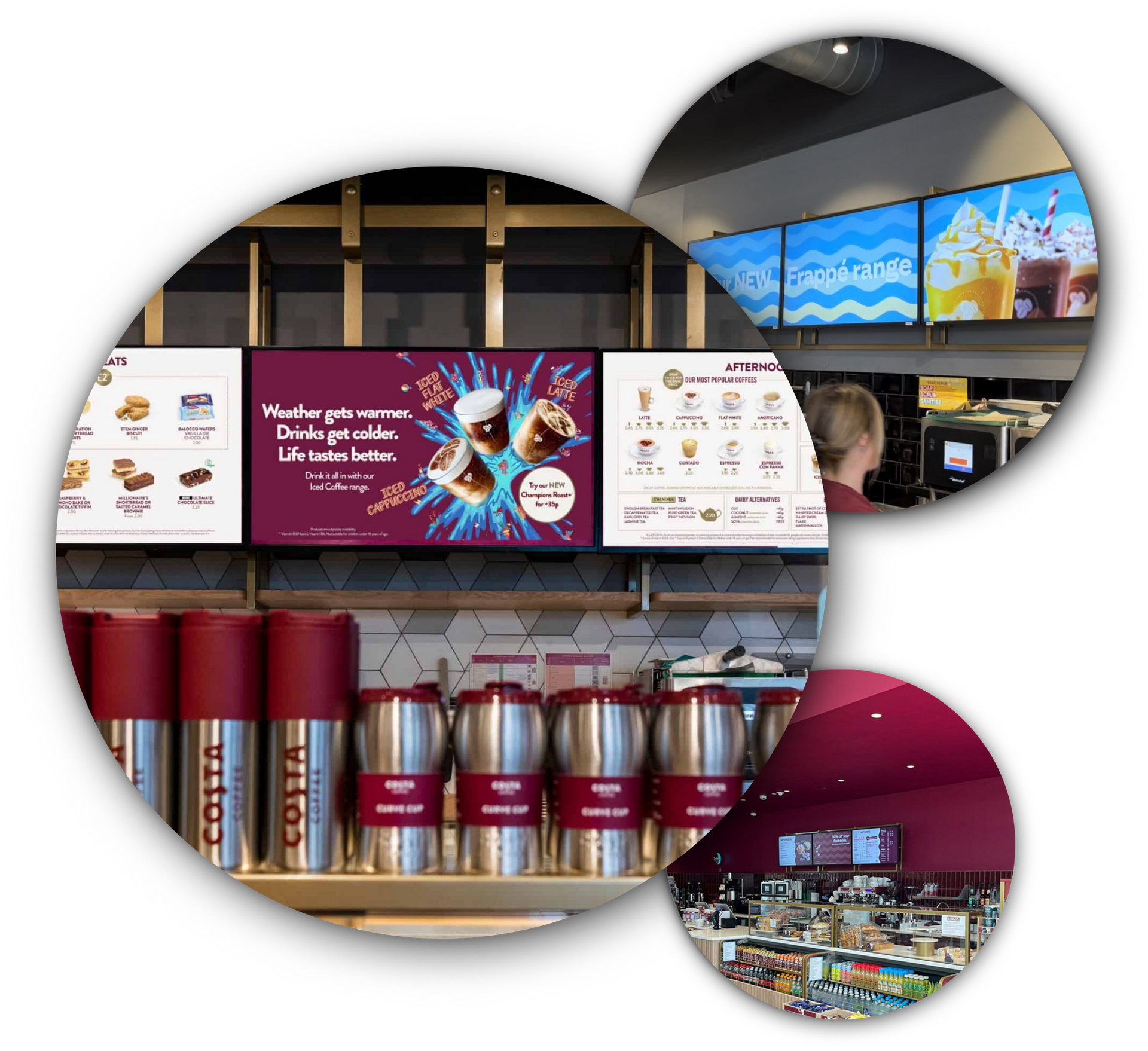 Costa Coffee digital menu boards in a café