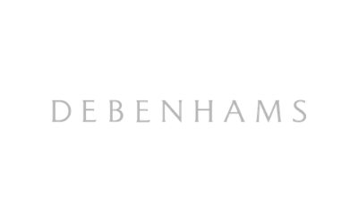 Debenhams logo in light gray text on a white background