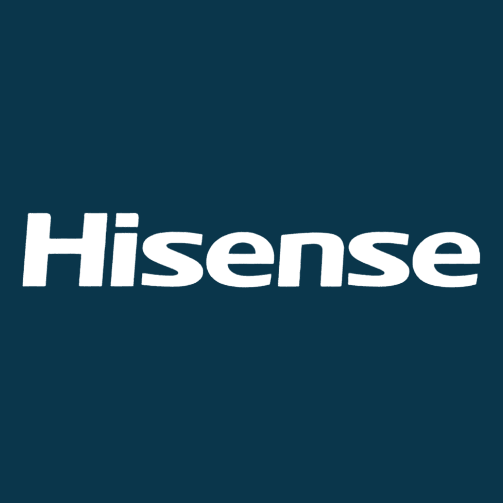 Hisense logo in white on a dark blue background