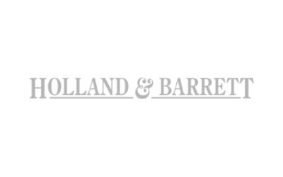 Holland & Barrett logo in light gray on a white background