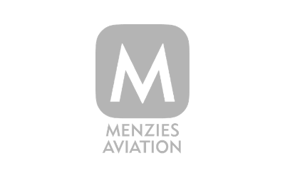 Menzies Aviation logo: white stylized M on gray square with the company name below