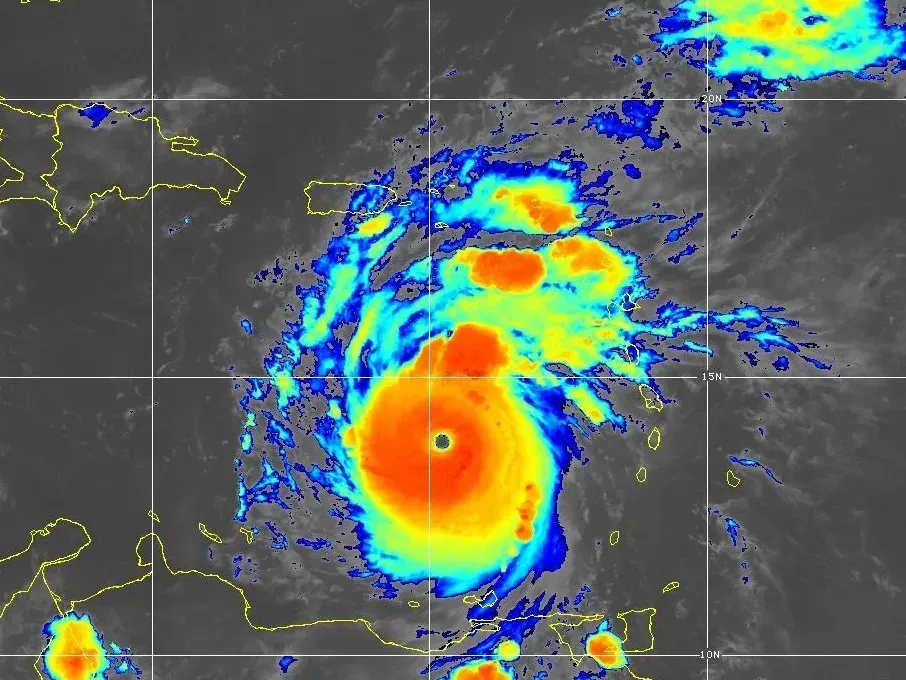 A satellite image of hurricane Beryl in the ocean