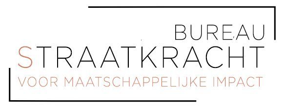 Logo reading “Bureau Straatkracht” with the tagline “voor maatschappelijke impact” in gray and pale pink text on white.