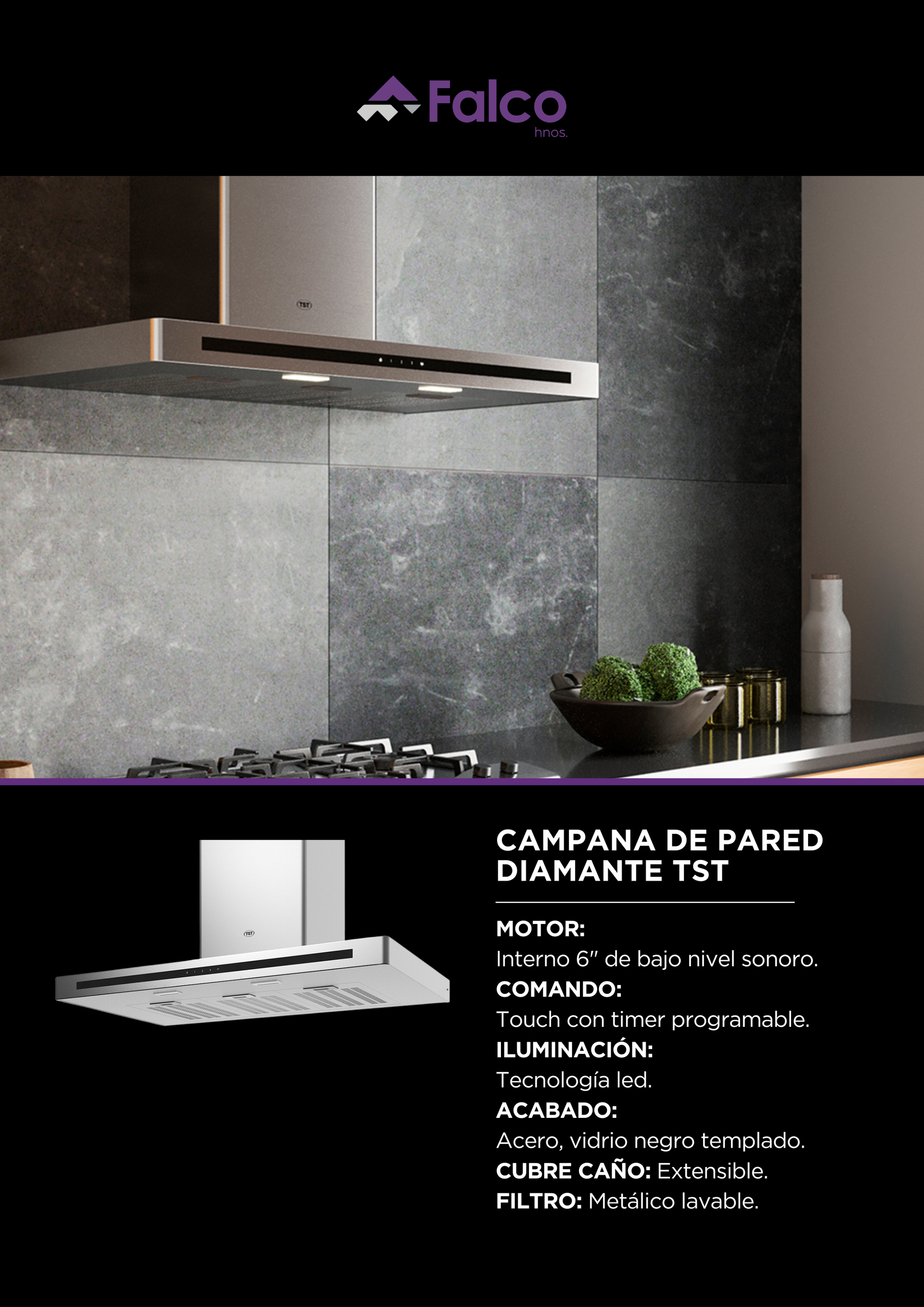 Cocina moderna con campana extractora de acero inoxidable