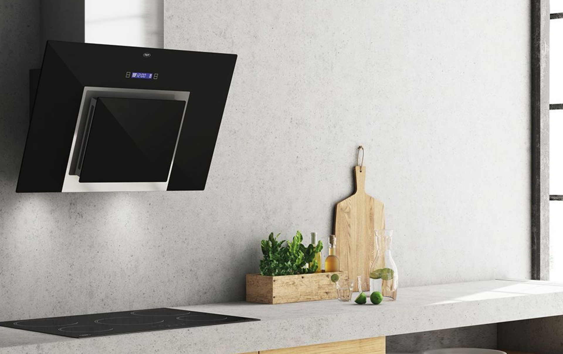 Cocina moderna con campana extractora negra
