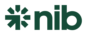 The nib logo: dark green design, abstract sunburst shape followed by the word 