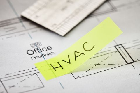 A yellow sticky note with the word hvac on it