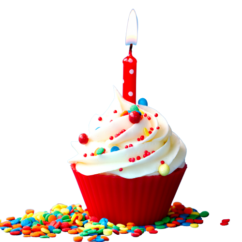 Cupcake decorated with sprinkles, and a candle