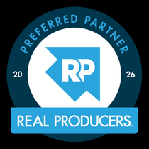 Preferred Partner Real Producers badge with blue and white RP logo, “2026” and “Real Producers” banner.