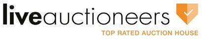 LiveAuctioneers logo with orange shield icon and gray text, “Top Rated Auction House” tagline beneath