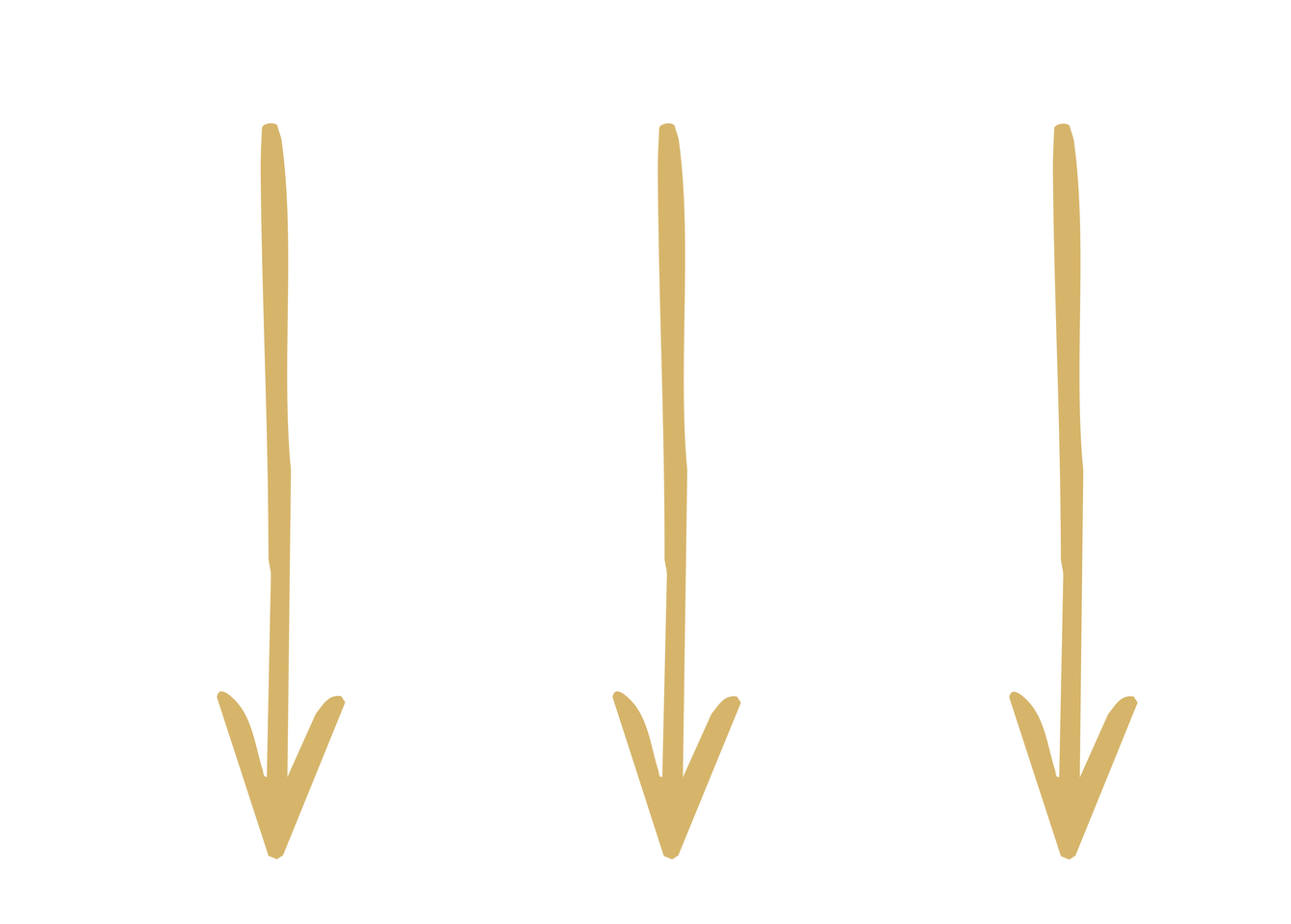 Three vertical, hand-drawn tan arrows pointing downwards, arranged in a horizontal row against a white background.
