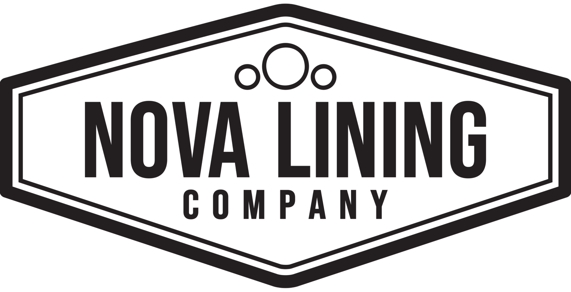 Black-and-white Nova Lining Company logo in a hexagonal border with three circles above the name
