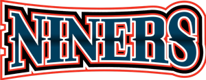"NINERS" text in dark blue, outlined in white, red, and black, curved banner style.