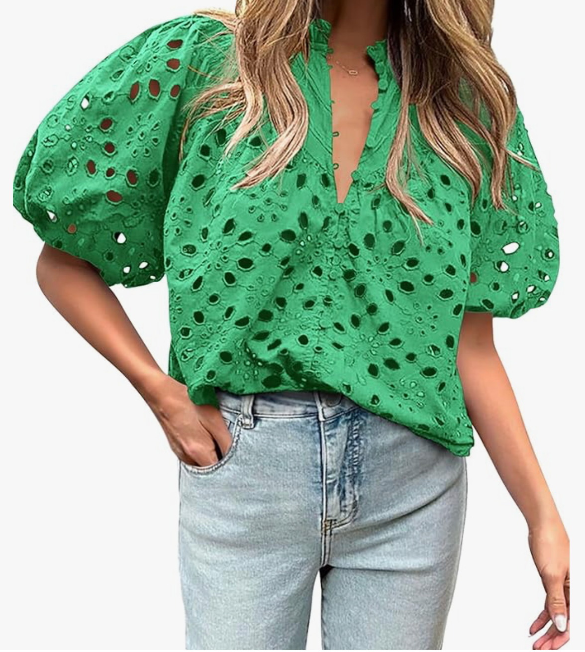 Photo credit: Amazon Eyelet green top from Amazon