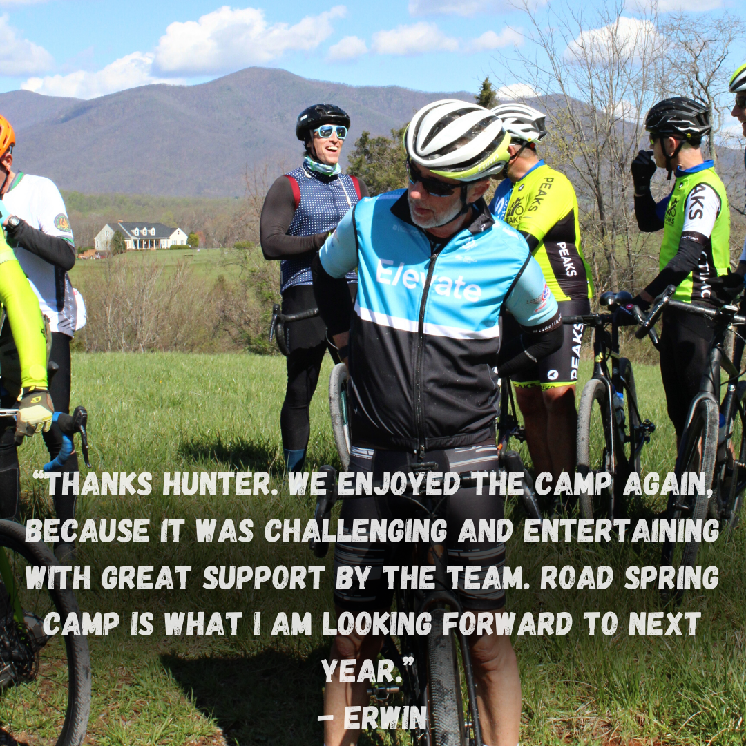 A group of cyclists are standing in a field with a quote from erwin