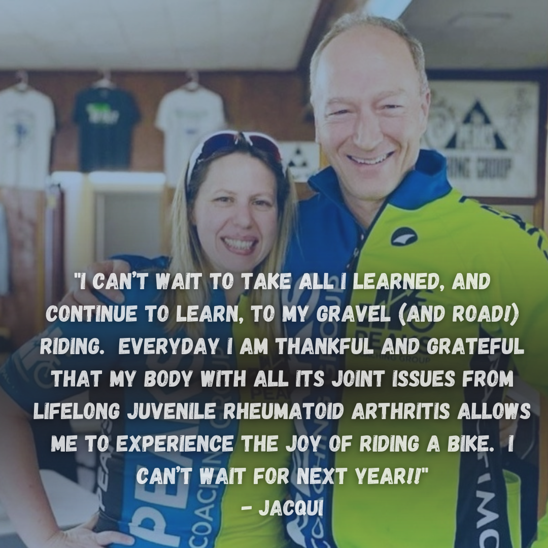 A man and a woman are posing for a picture with a quote from jacqui
