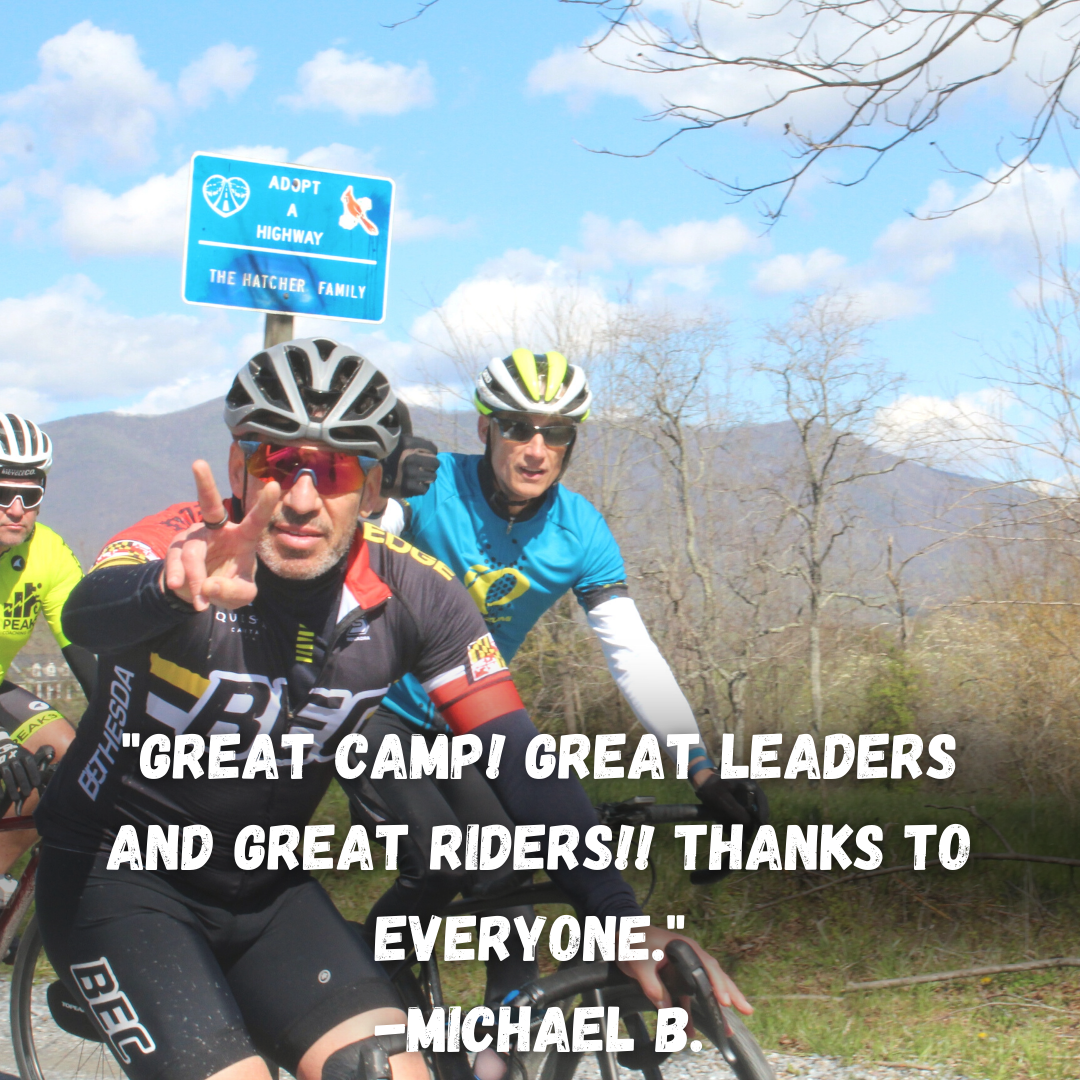 A group of cyclists are posing for a picture with a quote from michael b.