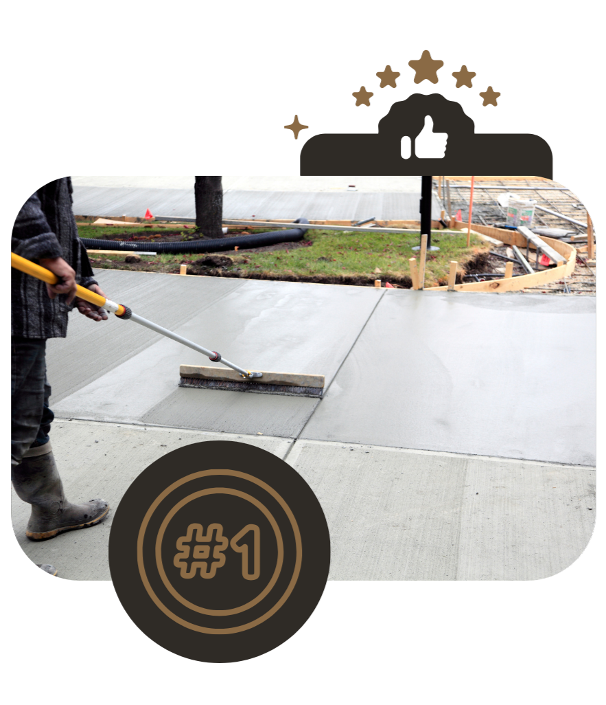 Concrete driveway installation with fresh finishing work on suburban property
