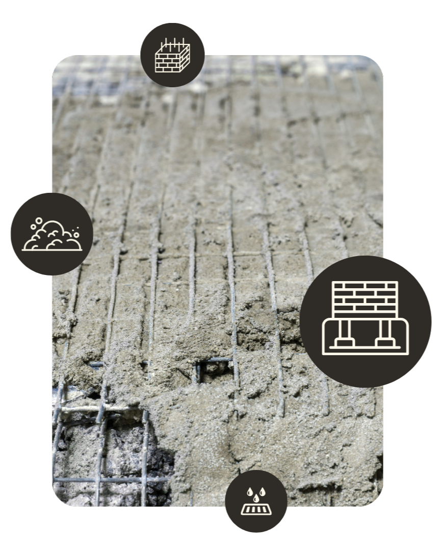 Home foundation repair project with visible crack sealing and reinforcement