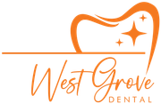 West Grove Dental logo in orange with stylized tooth outline and sparkles