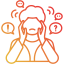 Person covers ears with hands, orange line drawing.