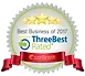 Best Business of 2017 ThreeBestRated award badge with gold ribbon and red seal