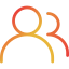Orange outline icon of two overlapping people on a white background