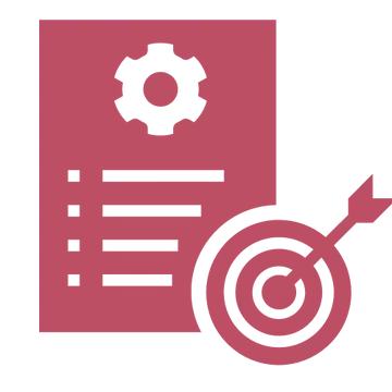A red icon of a target with an arrow and a gear.