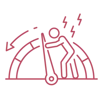 A line drawing of a person pushing a scooter.